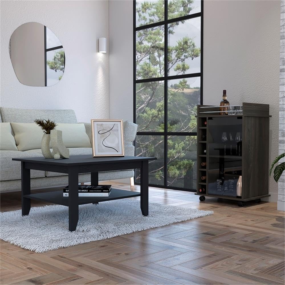 Pemberly Row 2 Piece Living Room Set, Engineered Wood in Black and Espresso F...