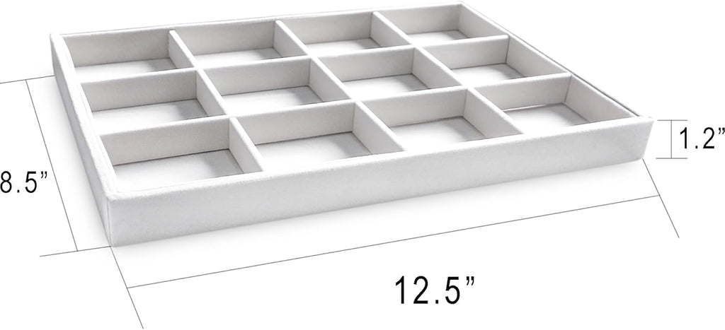 Frebeauty Stackable Velvet Jewelry Organizer Trays for Drawers Inserts Jewelry Storage Tray Display Case, Stud Earrings Bracelets Necklace Rings Accessories Trays for Women(Set of 4)(White)