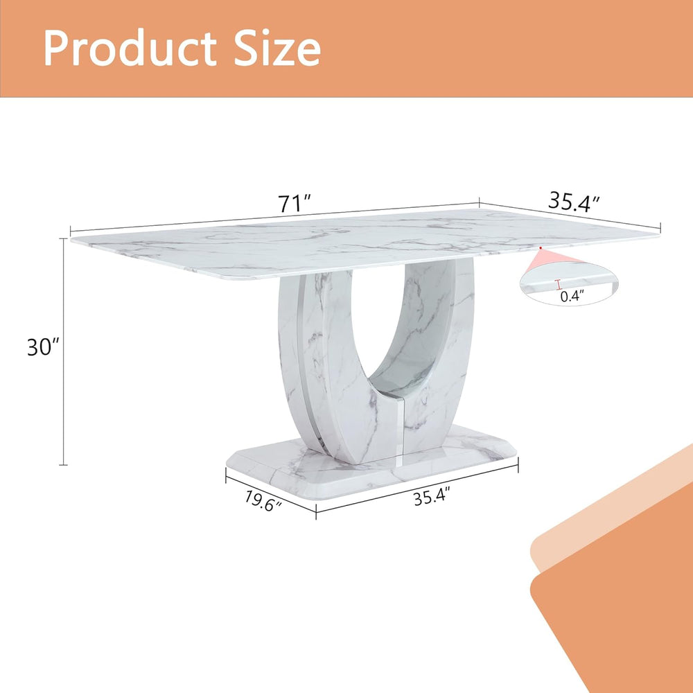 White Faux Marble Dining Table for 6/7/8｜Modern Luxury Dining Room Table｜71&q...