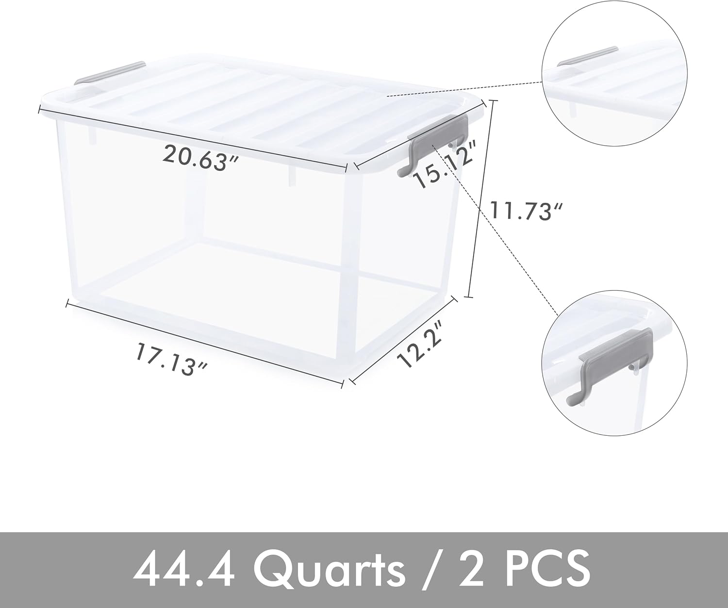 Citylife 44.4 QT Plastic Storage Bins with Latching Lids Stackable Storage Containers for Organizing Large Clear Storage Box for Garage, Closet, Classroom, Kitchen, 2 Packs
