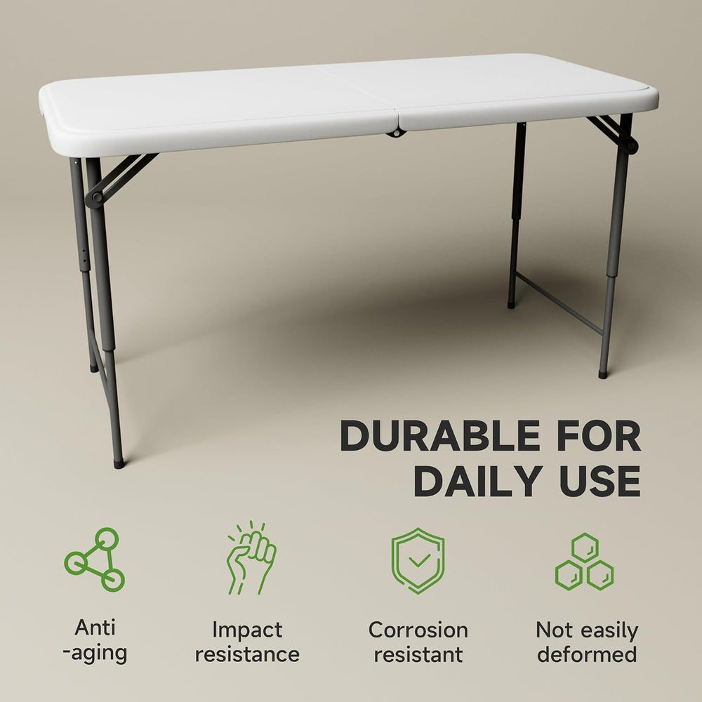 4 Foot Folding Table with Black Table Cloth - Quick 2-Position Adjustable Hei...