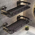 Shower Caddy Adhesive 2Pack with Hooks and Rod for Towels Black-Premium Bathroom Shower Shelves Shampoo Organizer Rack Storage Bathtub Shelf Rustproof Easy Installation Sturdy Build Sleek Modern Look