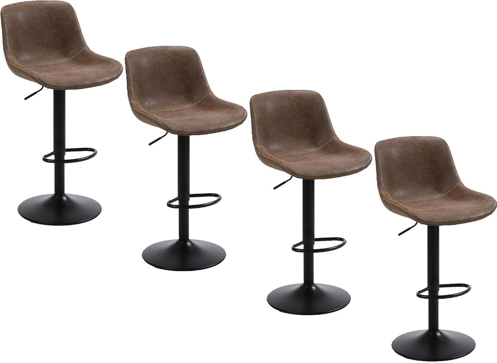 Swivel Bar Stools Set 4, Adjustable Height Suede-Like Leather Brown | Counter...