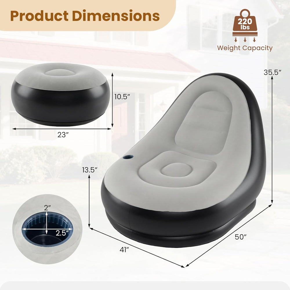DORTALA Inflatable Chair with Ottoman, Portable Blow Up Single Air Sofa with ...