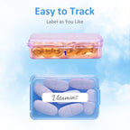 Fullicon Small Pill Case for Purse, Travel Medicine Pill Organizer, Weekly 7 Day Daily Pill Box, Pocket Pharmacy Pill Container Dispenser Holder with Labels (Clear Rainbow)