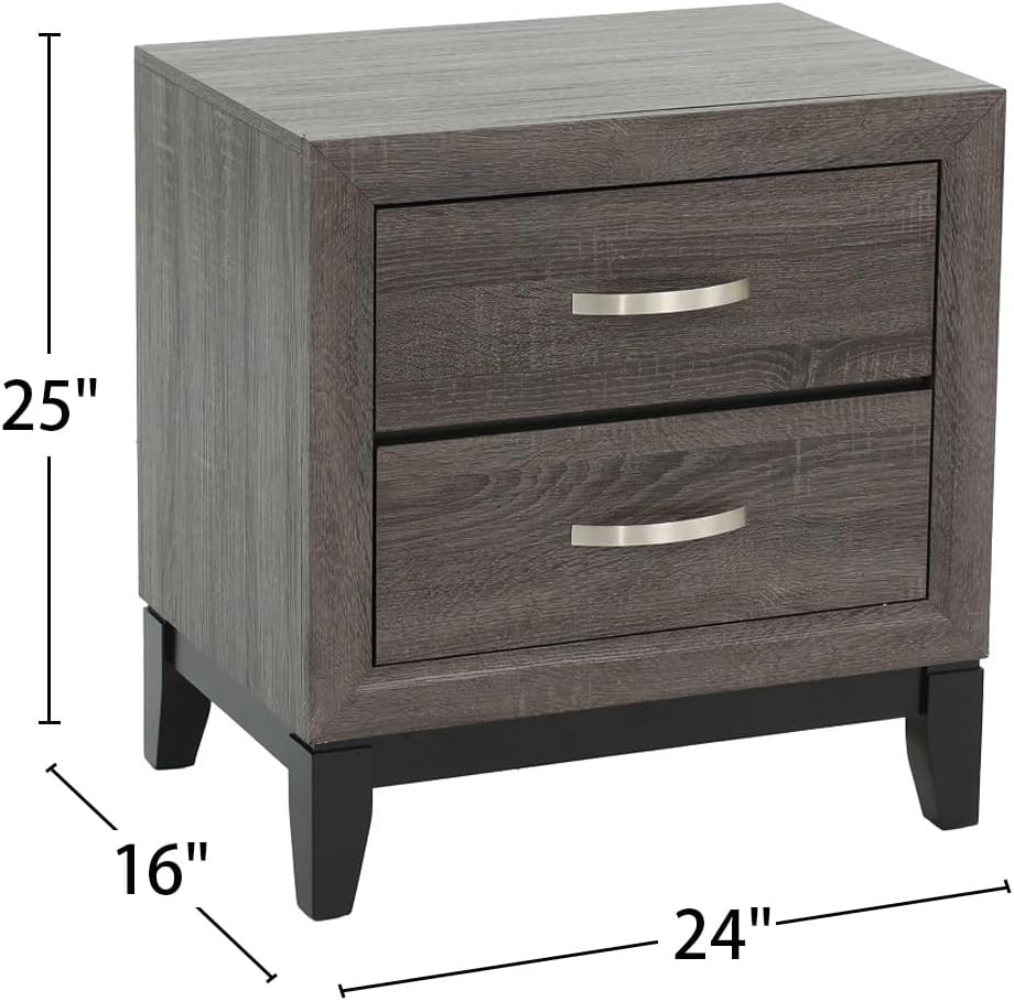 Two-Tone Nightstand with 2 Drawers, Foil Grey and Black,for Small Spaces