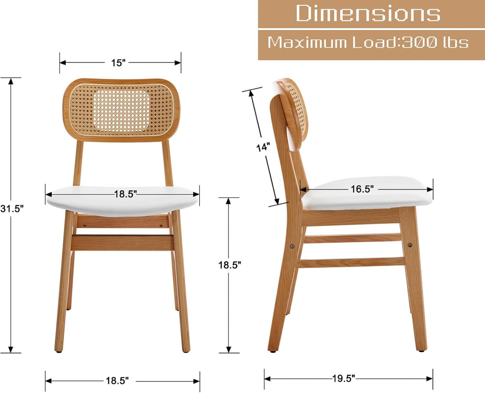 Shunzhi Rattan Dining Chairs Set of 6 Farmhouse White PU Leather Dining Room ...
