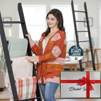 Blanket Ladder for the Living Room and Bedroom, Quilt Rack, 6-Tier, Black | 5ft 8 inch, Wall Leaning Blanket Holder, Laminate Snag Free, Rustic Decorative Farmhouse Ladder Shelf for Blankets