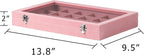 Frebeauty Jewelry Organizer Tray with Clear Lid 24 Grid Velvet Drawer Insert Jewelry Storage box with Transparent Glass lid Jewelry Display Case with Lock Gifts for Girls Women (Pink, 24 Grid)