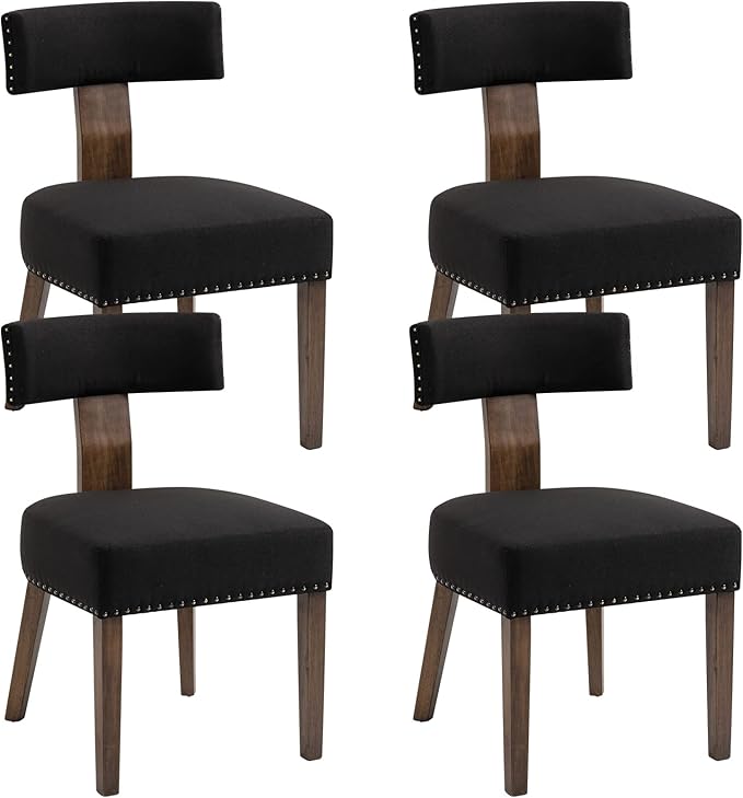 Upholstered Wooden Farmhouse Dining Chairs Set of 2, Mid-Century Modern Fabri...