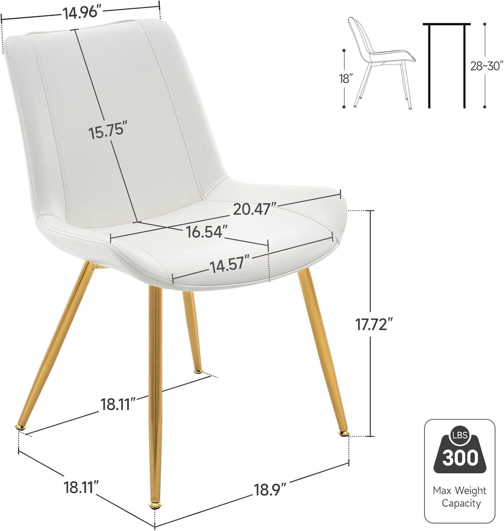 Dining Chairs Set of 2 PU Leather Armless Pearl White, Gold Legs | Fits Dinin...
