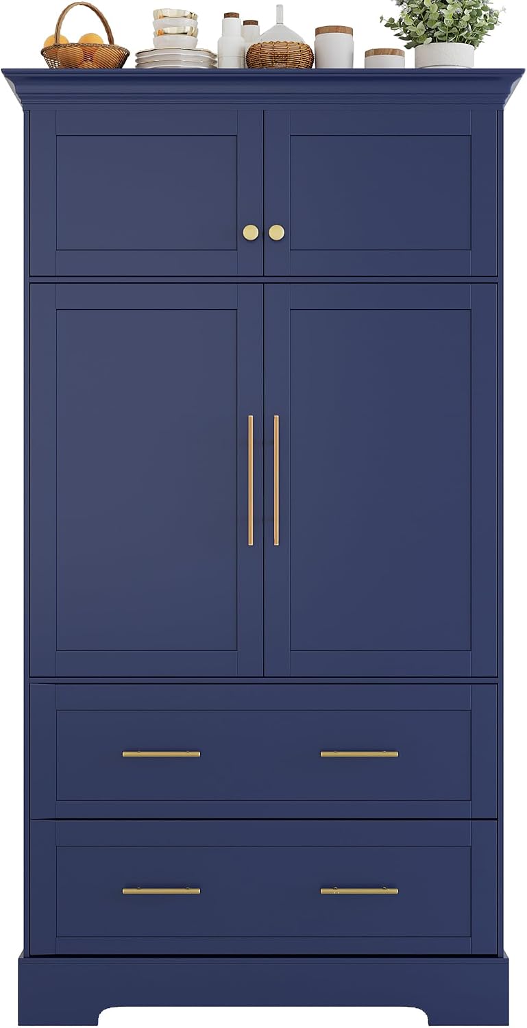 72.6" Farmhouse Kitchen Pantry Cabinet with 3 Pull-Out Trays, Freestandi...