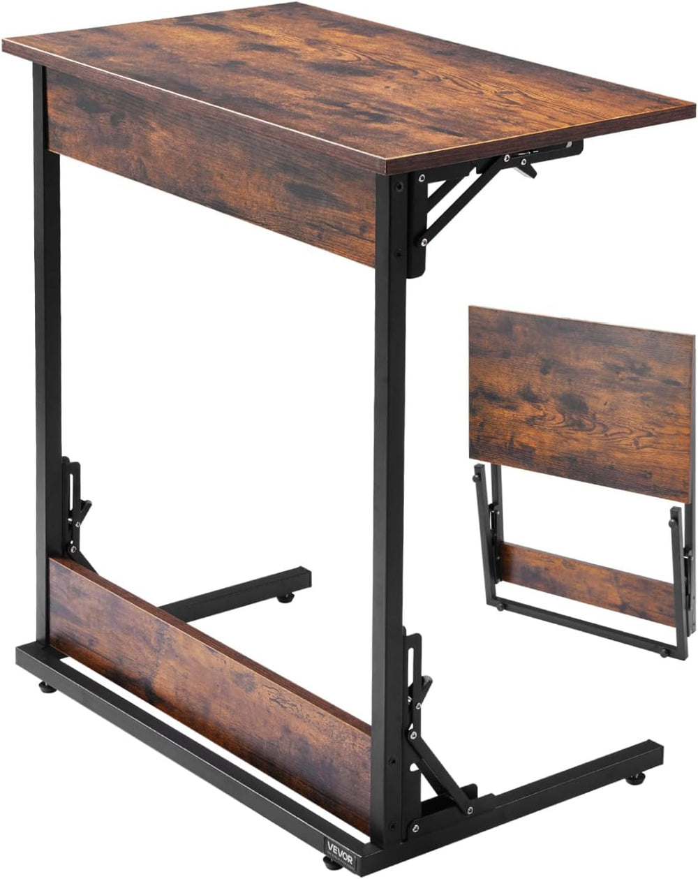 VEVOR C Table, Folding C Shaped End Table with Metal Frame & Adjustable F...