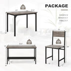 Giantex Dining Table Set for 4, Kitchen Table with Bench and Chairs, Industrial Gathering Bench Dining Set W/Metal Frame & Storage Rack, Dinette Set, Modern Functional Desk Set (Grey)