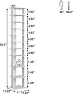 HOMEFORT 10-Tier Vertical Shoe Rack, Corner Shoe Tower, Slim Shoe Organizer with Two Hanging Hooks, Wooden Shoe Storage Stand for Entryway, Hallway, Closet (White)
