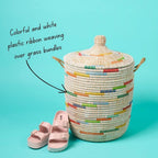 Tall Large Decorative Wicker Storage Basket with Lid, Laundry Hamper, Blanket Storage, Toys Bin, Clothes Holder, Boho Style (Colors White)