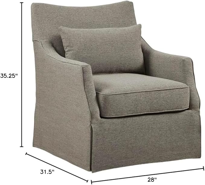 Martha Stewart London Swivel Chair - Solid Wood & Plywood, Skirted Metal Base Accent Armchair, Lumbar Pillow -Modern Classic Family Room Sofa Furniture Bedroom Lounge, 28"X31.5"X35.25", Tan Multi