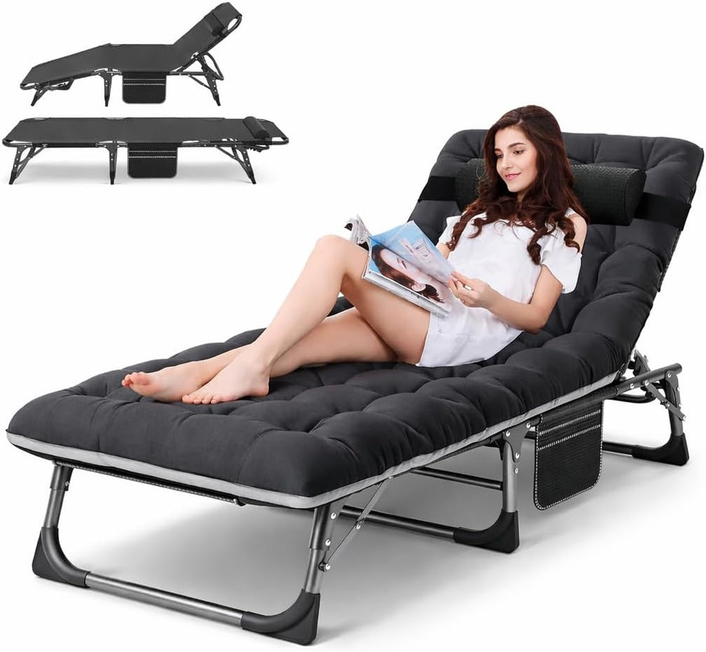 ABORON Tanning Chair, 5-Position Padded Folding Chaise Lounge