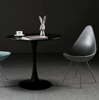 24" Round Dining Table for 2 MDF Table Top and Heavy Metal Dining Table Leg for Kitchen Dining Room Apartment Small Space(Black)