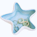 Starfish Ceramic Jewelry Tray, Ocean Themed Trinket Holder for Jewelry Storage, Beachy StDecorative Trinket Ring Dish, Suitable for Mother Friend Sister, Gifts for Women, Home Decor(Sea Blue)