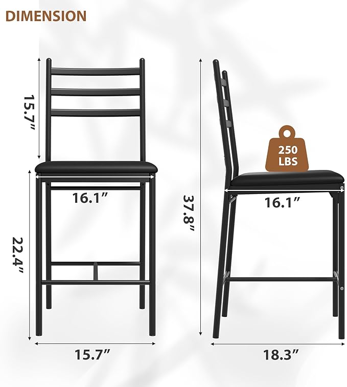 GarveeHome Bar Stools Set of 4, Counter Height Bar Chairs with Back and Thick Cushion, Upholstered Dining Chairs with Padded Seat, Barstools for Kitchen Island, Bar, Dining Room, Retro Black