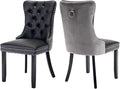Dining Chairs Set of 2, Upholstered Tufted Dining Room Chairs with High Back, Nailhead Trim and Solid Wood Legs, Modern Dining Chairs for Dining Room, Black Pu Leather Splicing Grey Velvet