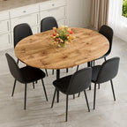 FURNITO Wood Dining Table Set for 6, 42"-54" Round to Oval Extendable Table with 6 Chairs, Space-Saving Contemporary Dining Room Tanble Set for Small Apartments or Kitchens, Easy Assembly