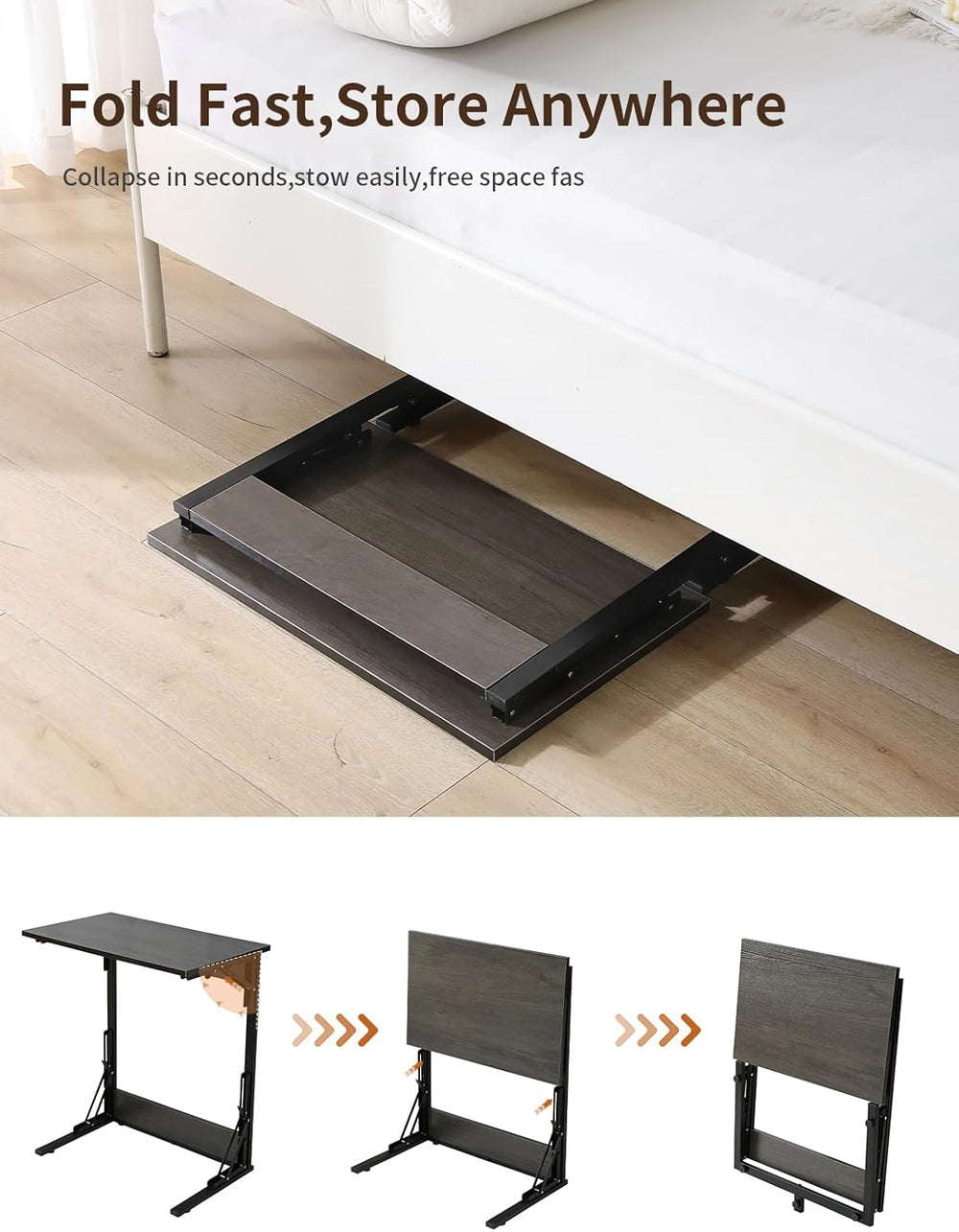 Upgraded 24" Folding C Shaped End Table, Small Sofa Side Laptop Desk, Co...