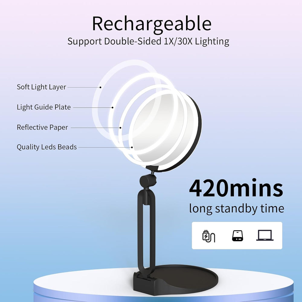 Double Sided 1X/40X Travel Magnifying Makeup Mirror with Light, Foldable