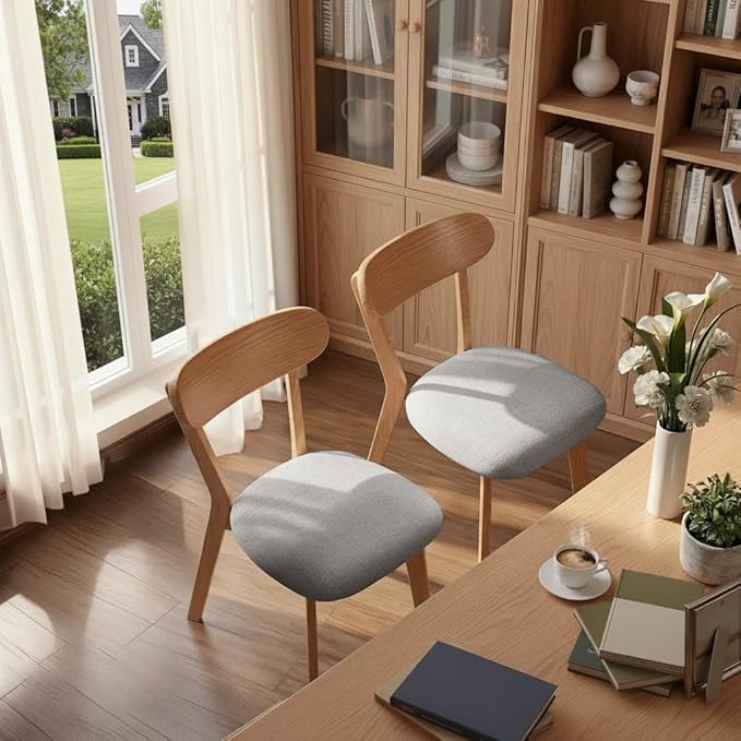 100% Solid Wood Dining Chairs,Mid Century Modern Dining Chairs with Upholstered Cushion,Kitchen,Dining Room Chairs Set of 2 (2, Original Color Grey Upholstery)