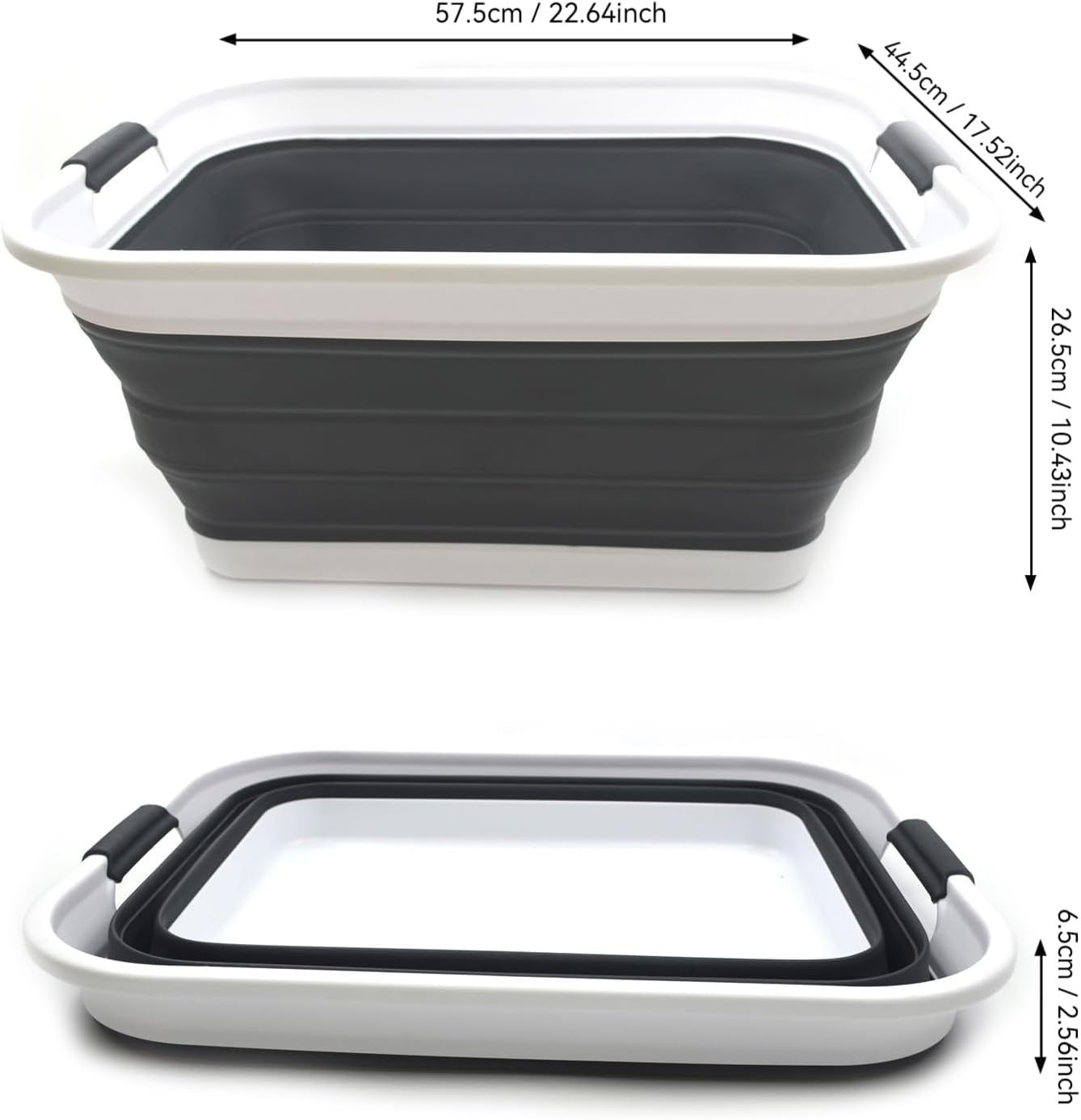 SAMMART 42L(11 gallon) Set of 2 Collapsible Plastic Laundry Basket-Foldable Pop Up Storage Container-Portable Washing Tub-Space Saving,Water capacity 34L(9 gallon) (2 rectangular - strengthen, black)