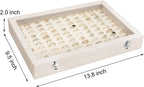 Velvet Ring Display Tray Organizer Box with Transparent Lid, 100 Slot Ring Holder Showcase For Store Display Jewelry Show Home, Ring Organizer For Rings Earrings (Beige)