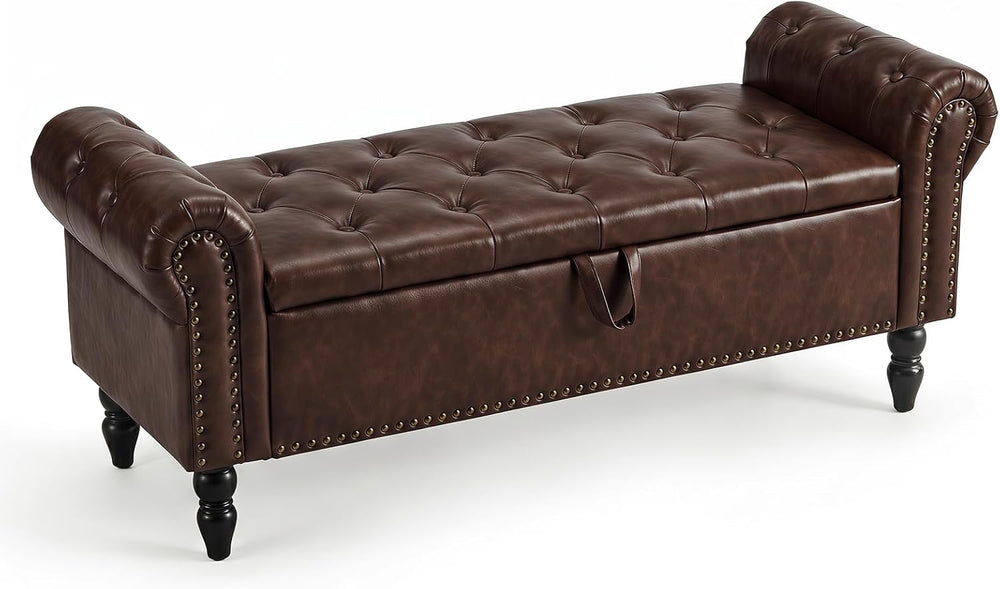 Furniliving 51” End of Bed Storage Bench, Bedroom Bench with Button-Tufted, U...