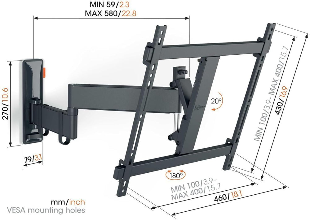 Vogel's TVM 3445 Full-Motion TV wall Bracket for 32-65 inch TVs, Max. 55 ...