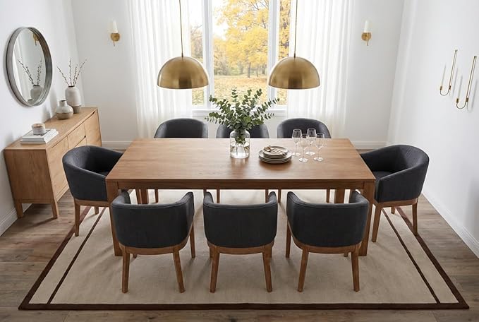 Dining Chairs Set of 8 Mid-Century Modern Dining Chairs, Linen Upholstered Kitchen Dining Room Chairs, Curved Backrest Dining Chair with Wood Legs, Charcoal