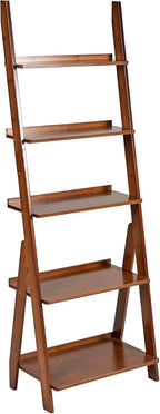 Bookshelf & Ladder Shelf &Storage Rack & Multipurpose Bamboo Organizer Shelves Furniture for Home Office, Living Room, Kitchen, Office 5 Tier （Brown）