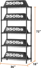 SINGAYE 5 Garage Shelving Wire Storage Heavy Duty Shelves 1750LBS Shelving Unit Metal Bathroom Organizers and Shelf Wire Closet Pantry Kitchen Rack 18" Dx36 Wx71 H Black