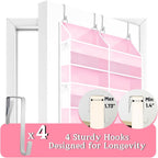 Pink Over The Door Organizer 5 Tiers, Extra Large Behind Door Storage of 10 Compartments, 50 lbs Weight Capacity Over The Door Storage for Closet, Diaper Organizer