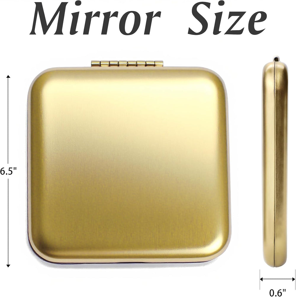 Compact Mirror for Purse, Metal Square Shell, Double-Sided 1X/2X Magnifying, ...