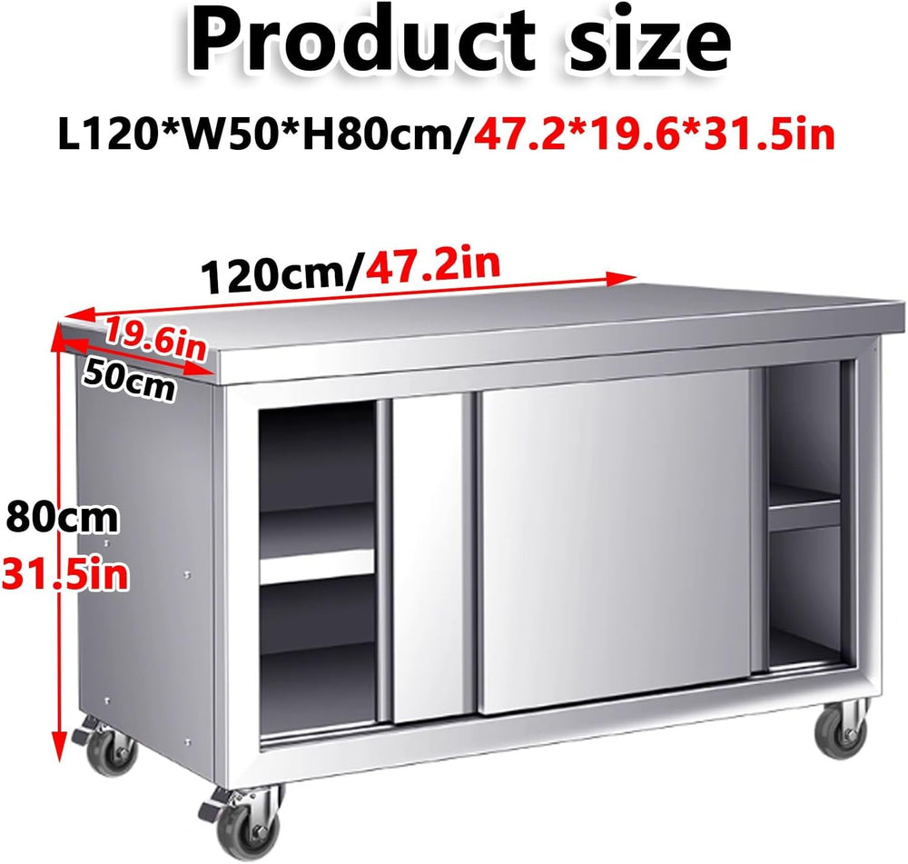 Stainless Steel Work Table Kitchen Prep with Cabinet,Commercial Heavy Duty 2 ...