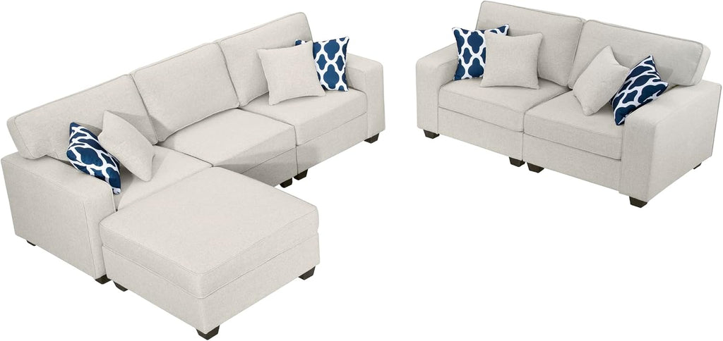 Legend Vansen Oversized Modular Sectional Sofa,U/L‑Shaped Reversible Couch with Ottoman,Deep Seat Plush Polyester Sofa for Living Room,6‑Seater,Cream