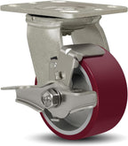 SY America 4" X 2" Casters Wheels,Heavy Duty Industrial Casters，Polyurethane on Aluminum Wheels,1 Swivel w/Top Lock Brake Casters,800 LBS Load Capacity