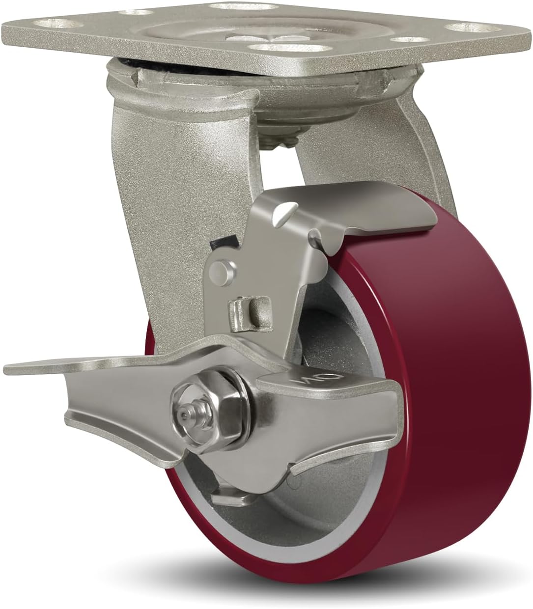 SY America 4" X 2" Casters Wheels,Heavy Duty Industrial Casters，Polyurethane on Aluminum Wheels,1 Swivel w/Top Lock Brake Casters,800 LBS Load Capacity