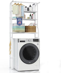 Over The Washer and Dryer Storage Shelf, 3 Tier Laundry Room Metal Drying Rack with Towels Hangers, Space Saver Organizer for Hanging Clothes and Towels (Metal White FA1)