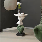 Luxury Coffee Table, Marble Style Side Table with Stacked Pebbles Design, Morden Style Oval Stone End Table for Living Room, Bedroon and Office