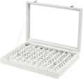 Coward Ring Organizer Jewelry Tray Box, Grey Beige Velvet 100 Slots Ring Display Tray Case with Transparent Glass Lid for Home Use or Store Selling Show