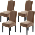 H.VERSAILTEX Velvet Dining Chair Covers Stretch Chair Covers for Dining Room Set of 4 Parson Chair Slipcovers Chair Protectors Covers Dining, Soft Thick Solid Velvet Fabric Washable, Camel