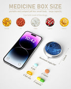 Pill Box, 3 Compartment Portable Travel Medicine Box with Mirror, Compact and Cute, Fits in Purse and Pocket, Medicine and Vitamin Organizer (Blue Starry Sky)