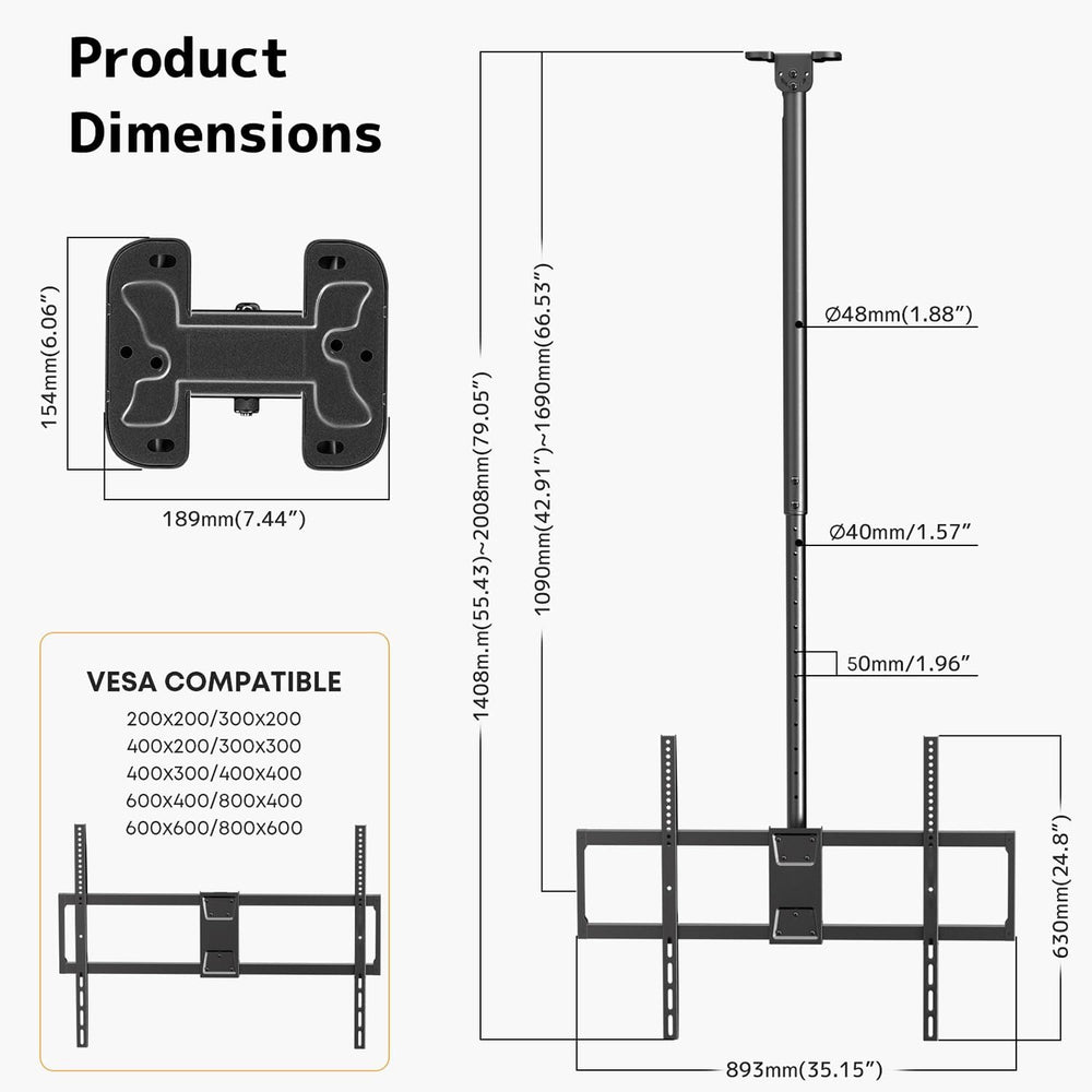 Ceiling TV Mount, Adjustable Hanging Ceiling TV Bracket Fits Max 100 inch | P...