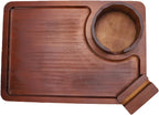 Couch Arm Tray, 3 in 1 Pine Wood Couch Armrest Table with 360 Rotating Stand and Cup Holder Non Slip Foldable Sofa Clip on Side Table for Drinks Snacks Phone Remote (Brown)